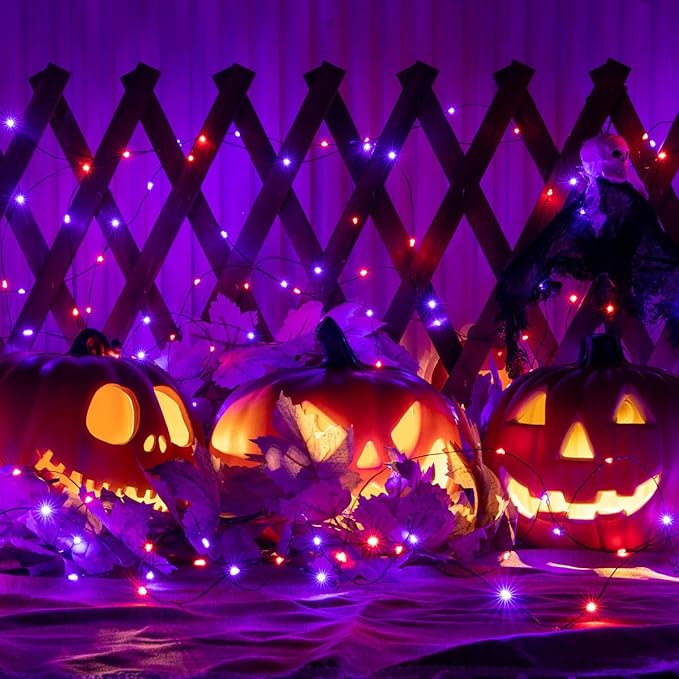 Halloween Fairy Lights 66FT 200 LED Waterproof Plug in Purple and Orange LED String Lights with Remote 8 Modes for Indoor or Outdoor, Patio, Backyard,Garden
