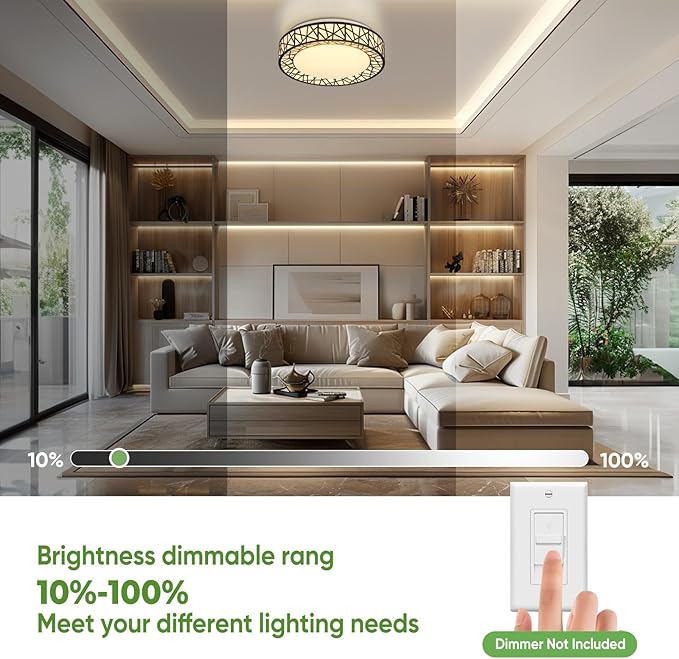 12 Inch Flush Mount Ceiling Light, Modern Black LED Ceiling Light Fixture, 20W 1400LM 2700-6500K Adjustable, Dimmable Ceiling Lights for Bedroom, Kitchen, Hallway, Bathroom, ETL Listed