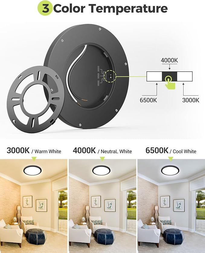 2PACK LED Flush Mount Ceiling Light Fixture Black, 9Inch 24Watt, 3000k/4500k/6000K Ceiling Light, Ultra Slim Flush Mount LED Ceiling Lamp for Bedroom, Living Room, Kitchen, Hallway