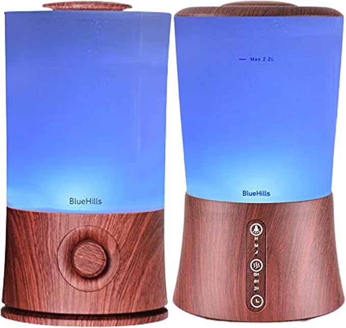 BlueHills Premium Set of Two Large 2000 ML XL Essential Oil Diffusers Humidifier Combo for Large Room Home with Décor LED Lights Great Gift – Value Pack of Dark Wood Grain.