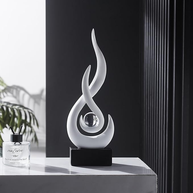 White Flame Statue Decor for Living Room, 13.7" H Modern Minimalist Sculptures Home Decorations for Dining Room, Abstract Art Sculpture for Shelf Coffee Table Centerpiece