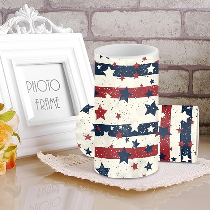 USA Flag Flameless Candles 2 Pack 6 x 3 inch Battery Operated Candles with Multicolor Timer Remote Control LED Fake Candles for Warm Light Dinner Table Home Decor