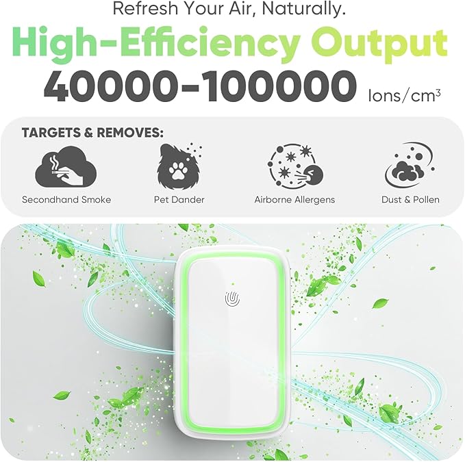 Plug In Air Ionizers Negative Ion Technology Air Purifier for Home & Office, Quiet Negative Ion Air Freshener for Small Rooms, Bedrooms, Living Rooms, 4-Pack