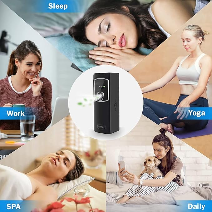 SVAVO Automatic Air Freshener Dispenser - Wall Mounted/Free Standing Auto Aerosol Spray Dispenser Programmable Fragrance Dispenser for Indoor-Bedroom, Hotel, Office, Commercial Place, Black