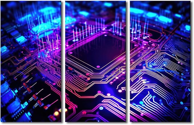 TUMOVO 3 Pieces Wall Art Circuit Board Pictures Paintings Canvas Print Semiconductor Chip Posters and Prints Modern Artwork Contemporary Home Decor Framed Ready to Hang, 60" Wx40 H