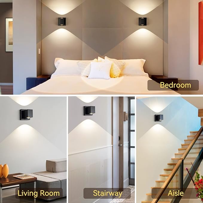 Tubicen Wall Sconces Indoor Hardwired Dimmable Movie Theater Sconces Lighting Square Modern 10W Bright LED Up and Down Wall Lights for Living Room Hallway Stairway 3000K Wide Area Illumination