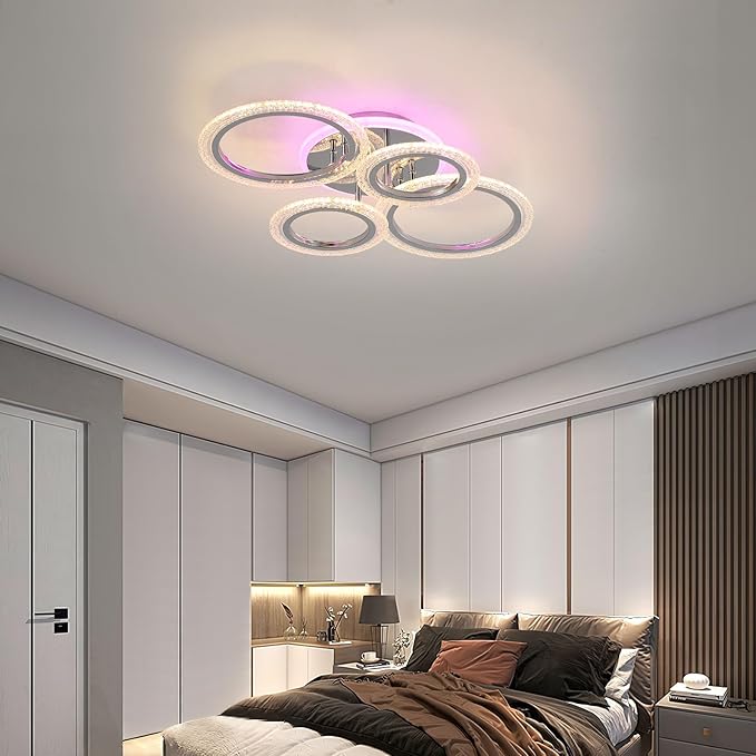 STCH Modern LED Ceiling Light Dimmable, 4 Rings Flush Mounted Ceiling Lamp, Ceiling Light Fixture with Remote, Ceiling Lamp for Kitchen Living Room Bedroom Laundry Room Hallway Office, 3000-6500K
