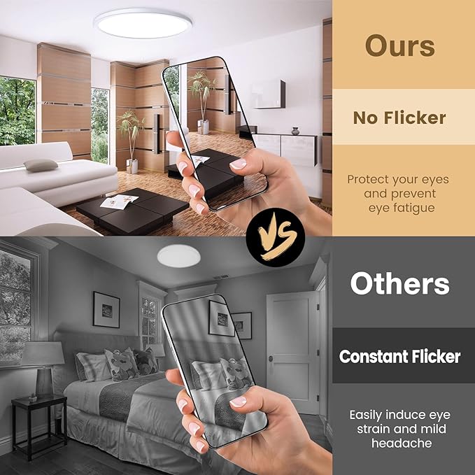 Super Slim 3200LM 12Inch LED Ceiling Lights Flush Mount, Dimmable 3000K 4500K 6000K CCT, Low Profile Surface Mount Light Fixtures, 24W Thin Flat LED Panel Lights for Bedroom Bathroom Kitchen, 2 Packs