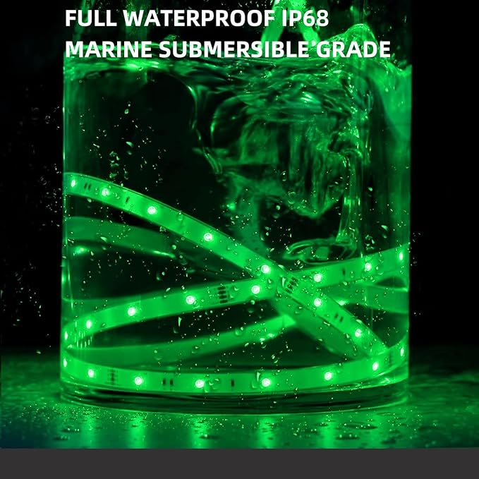 Battery Operated Marine Submersible Boat Lights Strip, 2 Pcs 8FT 9V IP68 RGB Golf Cart Canopy Roof Underglow Lights, Kayak Paddleboard Light, Boat Interior Deck Courtesy Light
