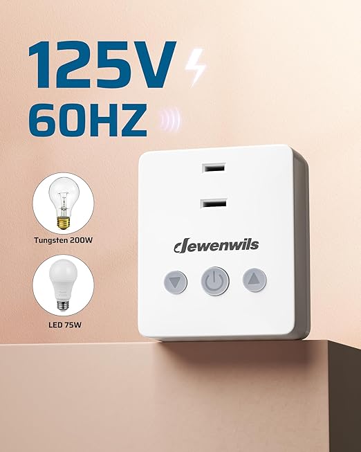 DEWENWILS Wireless Dimmer Plug for Indoor Home Lighting, Remote Control Dimmer Switch, 100FT Range, Plug-in Lamp Dimmer Switch for Dimmable LED/Tungsten Bulbs, ETL Listed,White
