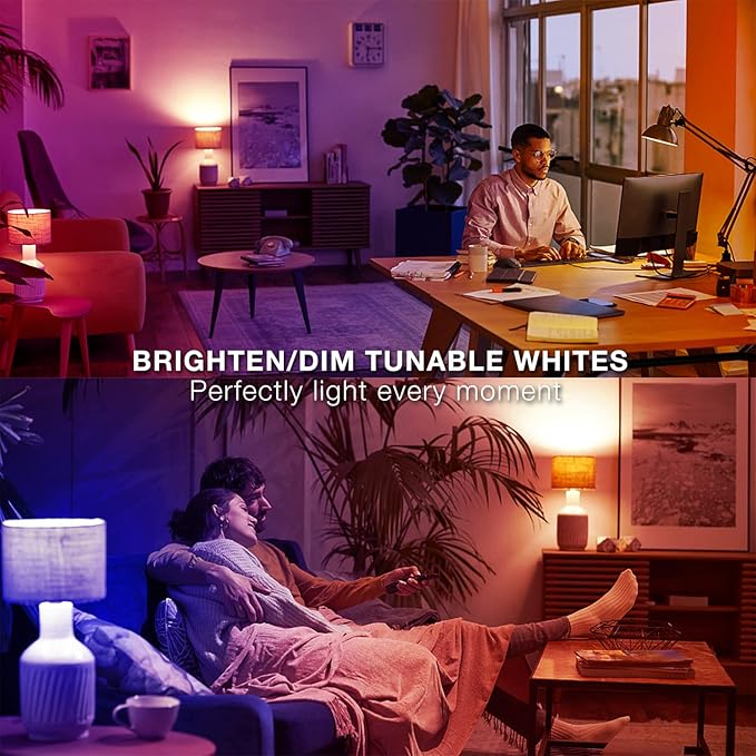 DAYBETTER Smart Light Bulbs, Alexa Light Bulb, WiFi Light Bulbs, RGBCW Color Changing Light Bulb A19 9W 800LM, Smart Bulbs That Work with Alexa & Google Assistant, 2.4Ghz only, No Hub Required,4 Pack