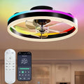 RGBW Ceiling Fan with Light, 20" Flush Mount Low Profile Smart Fan Light with App & Remote Control, 6 Speeds Reversible, 3CCT Dimmable LED Bladeless Fandelier Quiet DC Motor for Bedroom Living Room