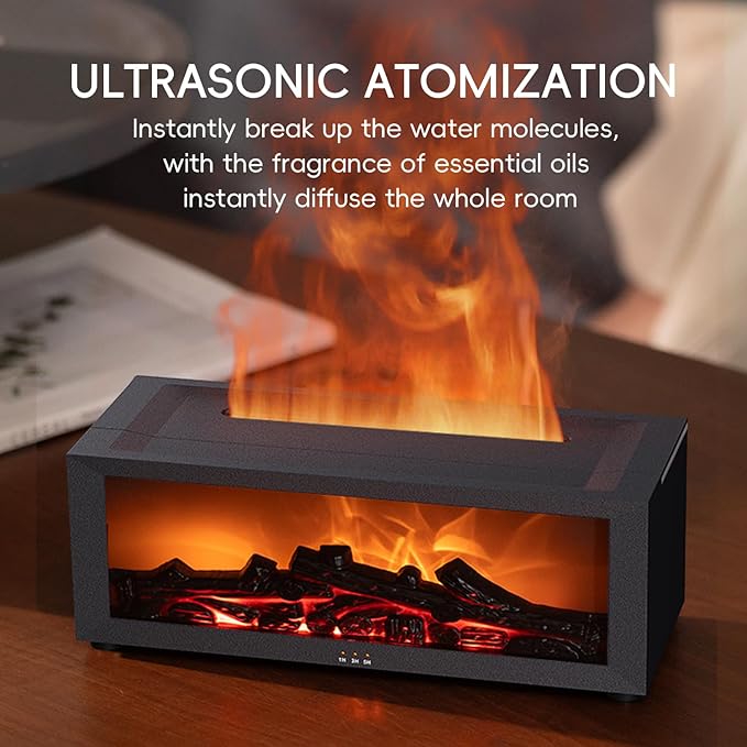 Essential Oil Diffuser, 7 Colors Fireplace Flame Fire Oil Diffuser, 150ml Ultrasonic Aromatherapy Humidifier, Scent Diffuser with Remote Control & Timer for Home,Bedroom,Office,Yoga (Black)