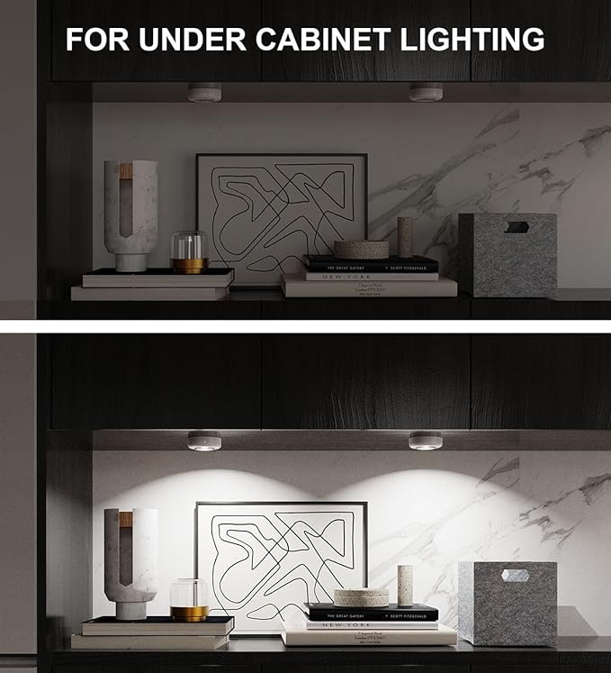 Tap Light Battery Powered, Push Light Battery Operated Wireless Touch Lights Stick On Puck Lights Under Cabinet Lighting for Closets Kitchen Indoor and More [4 Pack]