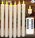 KSWING Upgraded Real Wax LED Flameless Taper Candles with Remote, 6 PCS White Dripping Candlesticks Battery Operated 3D Flickering - 9.6" Long Realistic Fake Candle Sticks for Home/Wedding/Xmas Decor