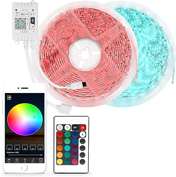 RGBZONE 4PIN WiFi RGB LED Controller, 2-Ports Smart LED Light Strip Controller, DC 5V/12V/24V for SMD 5050 3528 5630 Strip Lights, Compatible with Alexa Google Assistant IFTTT and Siri