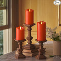 Matchless Candle Co. by Luminara Set of 3 (3" x 4.5",5.5",6.5") Flameless LED Flickering Battery Candle Moving Flame Pillar, Melted Edge, Real Wax Smooth Finish (Bright Red)