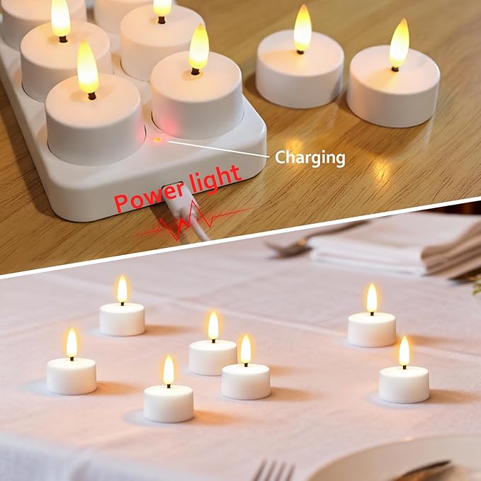 Rechargeable Tea Lights Candles with Remote Timer & Charging Base, 6pcs Battery Operated LED Candles Tea Lights Flameless for Halloween Decorations Wedding Home DecorΦ 1.57" H 1.85"