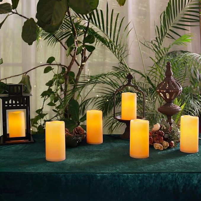 Homemory 3" x 6" Waterproof Flameless Candles, Outdoor Indoor Battery Operated LED Pillar Candles with Remote Control and Timer, Plastic, Long Lasting, Set of 6
