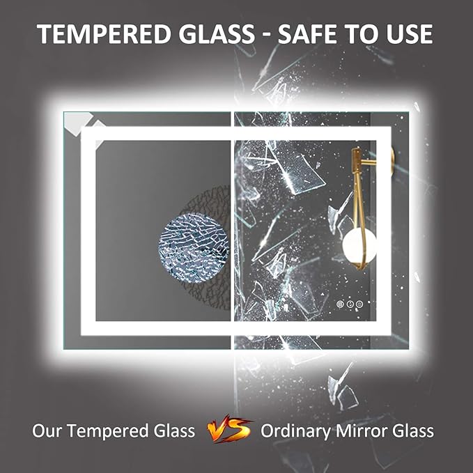 Amorho LED Bathroom Mirror, 48"x 32" with Front and Backlight, Stepless Dimmable Wall Mirrors with Anti-Fog, Shatter-Proof, Memory, 3 Colors, Double LED Vanity Mirror