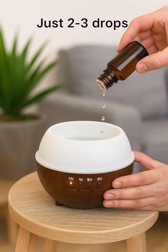 2-in-1 Air Humidifier & Aroma Diffuser Home Fragrance Room Decor Essential Oil Diffuser Humidifiers for Bedroom LED Light Color Changing Car Air Freshener (Dark Wood-1)