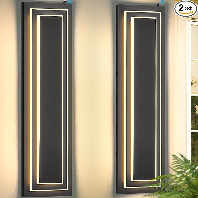 23.6 in Dusk to Dawn Exterior Lighting Fixtures,Black Modern Outdoor Wall Lights,3000K 36W Exterior Wall Sconce,Waterproof Outdoor Porch Lights Wall Mount,2-Tier Outside Garage Lights, 2 PCS