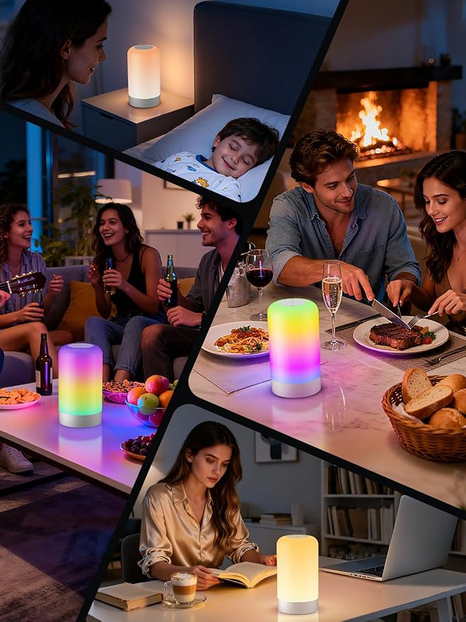 RGBICWW Smart Table Lamp, Touch Bedside Lamp with App Control, LED Desk Lamp with Music Sync, 30+ Scenes & 16M Colors, Color Changing Lamp for Bedroom Living Room Gaming Dimmable Night Light, Grey