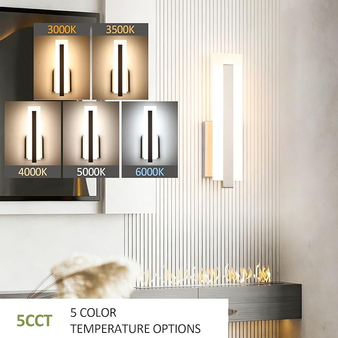 Tipace Hardwired Brushed Nickel Dimmable Modern LED Wall Sconce 2 Packs 3000K 3500K 4000K 5000K 6000K Indoor Wall Lights Up and Down Wall Mount Light for Living Room Bedroom Hallway Corridor(5CCT)