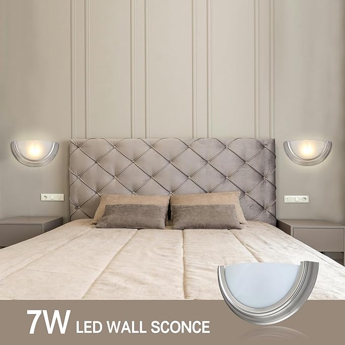 14 inch LED Wall Sconce, Half Moon Indoor Wall Light with Glass Shade, 3000K Warm White, Support Dimming, Modern Bathroom Vanity Light Fixtures for Bedroom, Living Room, Hallway, Stairwell
