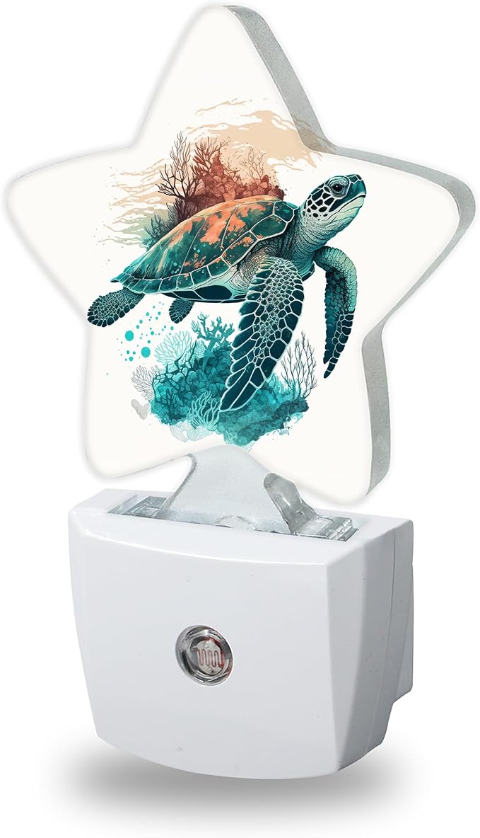Night Lights Plug Into Wall Decorative,Sea Turtle Nightlights for Kids Bedroom, Green Coral Energy Efficient Dusk-to-Dawn Sensor Sleep Friendly Lamp for Nursery Bathroom