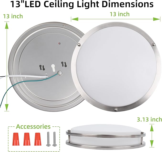 hykolity 13 inch Flush Mount LED Ceiling Light Fixture, 2700K/3000K/3500K/4000K/5000K Adjustable Ceiling Lights, Brushed Nickel Saturn Dimmable Lighting for Bathroom or Kitchen, ETL Listed - 2 Pack
