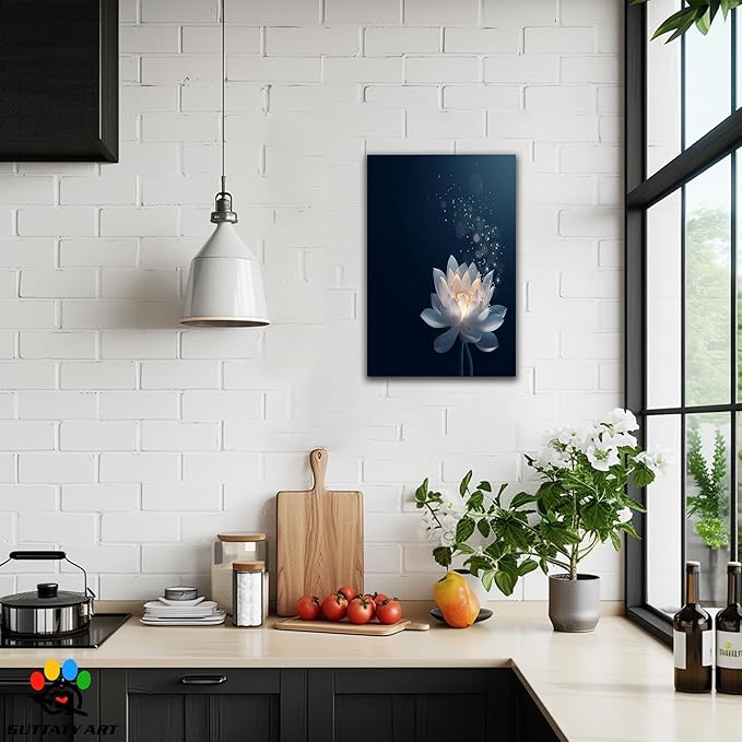 Zen White Lotus Flower Canvas Wall Art, Lotus Floral Pictures Wall Print, Spiritual Water Lily Canvas Prints, Lotus Bloom on Water Poster, Zen Meditation Spiritual Artwork for Yoga Spa Room 32x48 inch
