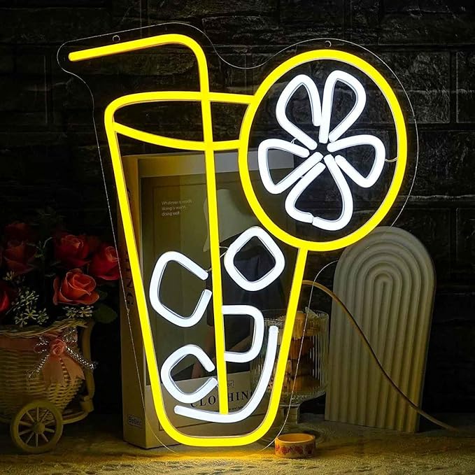 Juice Neon Sign for Wall Decor, Dimmable Yellow Neon LED Lights Signs for Bar Man Cave, Neon Light Up Signs for Bedroom Pub Bar Accessories Decorations Aesthetic, Birthday Neon Sign Gifts
