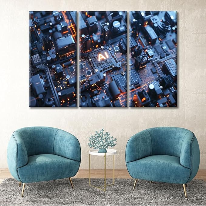 AI Advanced Circuitry Pictures Canvas Wall Art for Living Room Digital Intelligence Hub Large Wall Art Modern Artwork Home Decor Print On Canvas Ready to Hang for Bedroom Office 60"Wx40"H