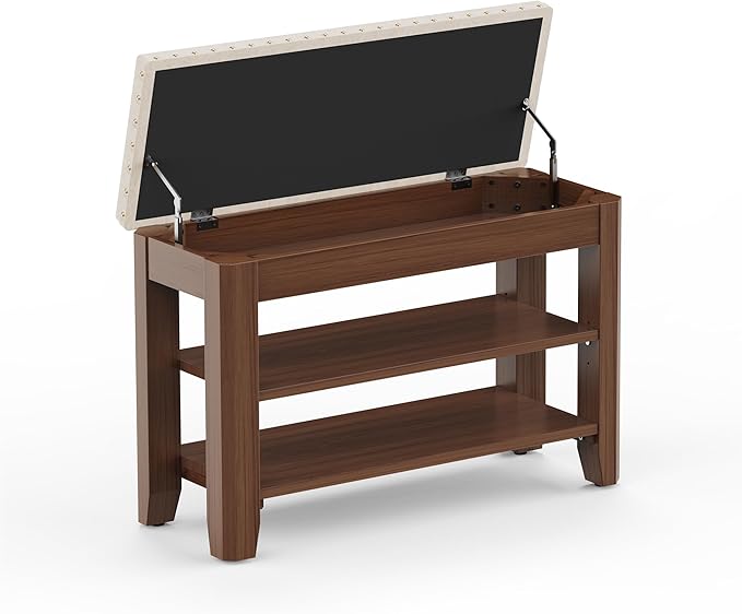Shoe Bench for Entryway, Solid Rubberwood Shoe Bench with Hidden Storage, Adjustable 2-Tier Shelves & Soft PU Leather Seat, Shoe Rack Durable Easy Assembly for Hallway or Bedroom - Beige, 31.5"