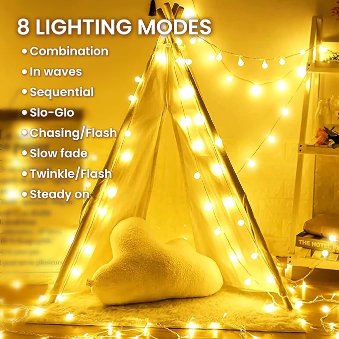 Dailyart Globe String Lights, 120LED 68FT Waterproof Fairy Lights Plug in 8 Modes with Remote Control, Brightness Adjustable &Timing String Lights Indoor Outdoor, Fairy Lights for Bedroom, Warm White