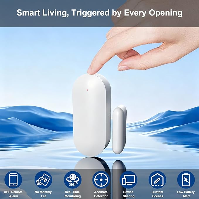 WiFi Magnetic Door Sensor Alarm with App That Alerts Your Phone, Mini Wireless Window Alarms When Opened for Home Security, No Hub Required, Smart Sliding Door Contact Sensors Chimes Safety Protection