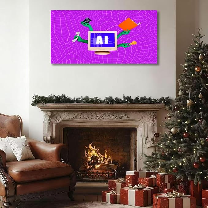 Wibinuki Wall Art Wall Decor Wall Paintings Composite collage of hands hold artificial intelligence multitask for Living Room Bedroom Bathroom Home Decor Can Be Hung Directly 20"x 40"