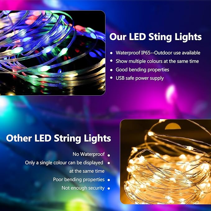 dalattin Led Christmas Lights 65.6ft, Smart IIC RGB Fairy Lights 200 LEDs, IP65 Waterproof, APP Supports Music Sync, Christmas Decorations, Indoor and Outdoor Fairy Lights with App and Remote Control