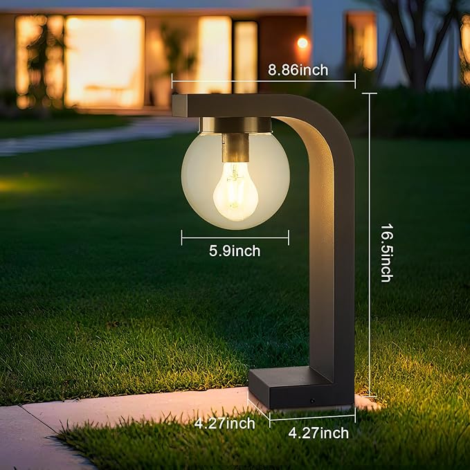 Solar Post Lights Outdoor, Waterproof Pole Light Dusk to Dawn, Remote Control 3 Lighting Modes LED Solar Lamp Exterior Pillar Lantern Acrylic Globe Shade for Porch Garage Garden Pathway