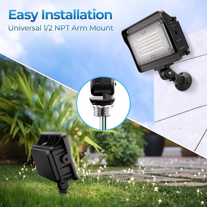 CINOTON 50W LED Flood Light Outdoor, 7000LM IP65 Waterproof Security Wall Pack Light Fixture with 180°Knuckle for Patio Porch Garage Garden Lanscape 5000K Daylight 100-277V 2 Pack