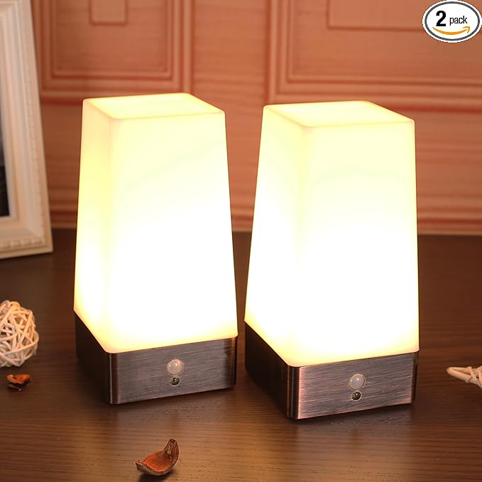 WRalwaysLX 2Pack Bedside Lamp PIR Motion Sensor LED Night Light,3 Modes Battery Powered Small Table Lamp,USE 3x1.5VAAA Battery,Sensitive Portable Moving Lamp
