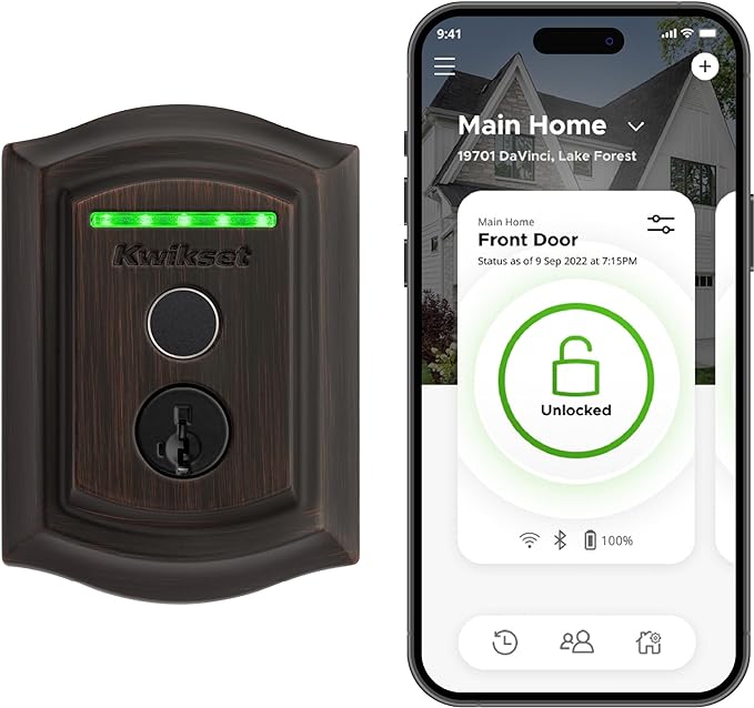 Kwikset Halo Touch Fingerprint Wi-Fi Smart Lock, Keyless Entry Door Deadbolt, Geofence Auto-Unlock, Grade AAA Certified, No Hub Needed Easy Install, Venetian Bronze Lifetime Finish Warranty