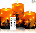 Flameless Candles Real Wax Realistic Halloween Candles, Battery Operated LED Pillar with Remote Timer, Ideal for Halloween Home Decor（D 3"*H 4" 5" 6" ）