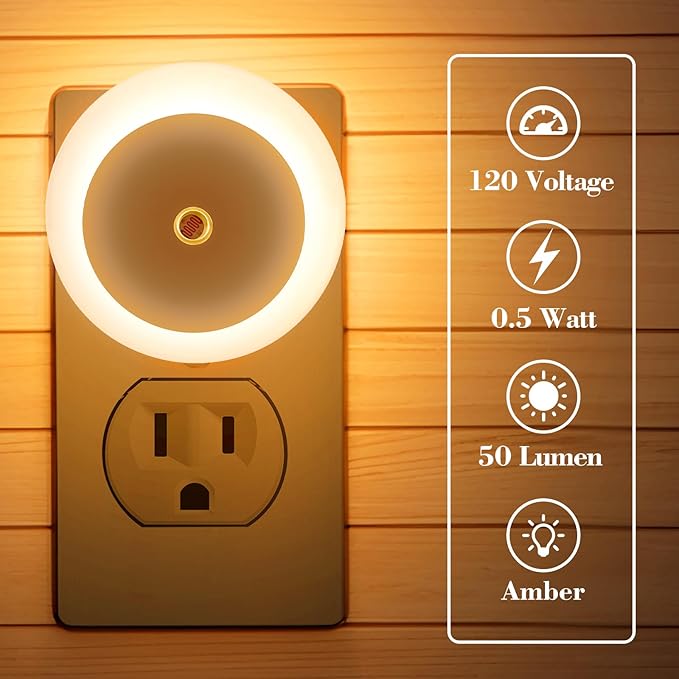 KINUR 6 Pack Amber Night Light, LED Night Lights Plug into Wall with Dusk to Dawn sensors, Plug in Night Lights for Kids Room, Bedroom, Bathroom, Baby Nursery,Stair Lights, Hallway Light