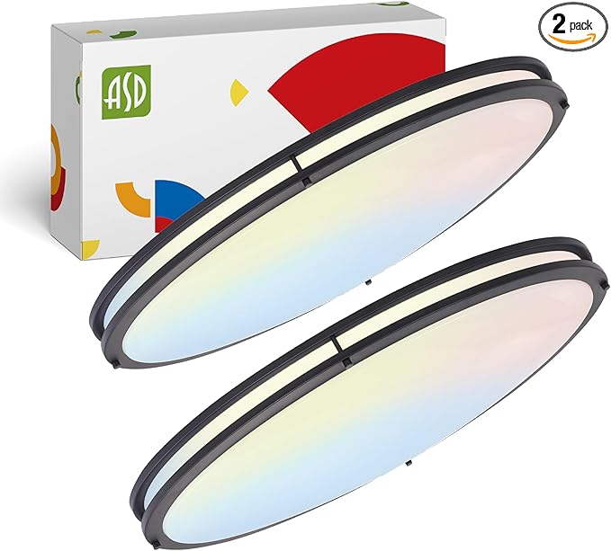 ASD LED 32" Oval Flush Mount Lighting, Close to Ceiling Light Fixture | 3CCT, Dimmable, Energy Star, ETL Listed | 45W 3750LM 3000-5000K 100-277V | Low Profile Double Ring Lamp | Dark Bronze, 2 Pack