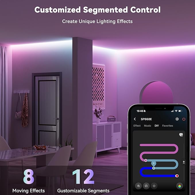 MIWISE LED Strip Lights,RGB Smart IC COB LED Strip Light Color Chasing,32.8ft Multicolor Flexible LED Tape Light,Music Sync with APP Control,Addressable DIY,for Cabinet,Bedroom,Party Decor