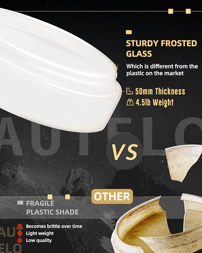 AUTELO Flush Mount Ceiling Light, 14" Frosted Glass Shade Close to Ceiling Light Fixture in Black Finish E26 Socket for Living Room Hallway Bedroom C3336XS BK