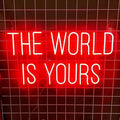 The World is Yours LED Neon Signs for Wall Decor Neon Wall Art Acrylic LED Lights with Hanging Chain Light Up for Bedroom Decor Graduation Bar Pub Wedding Party 5V USB Powered Dimmable