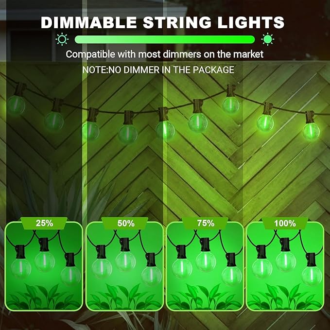 LAMPHOME 4Pack Green St. Patrick's Day LED Outdoor String Lights, 26Ft Patio Lights with 12+1 Edison Shatterproof Bulbs(1 Spare), Irish Theme Connectable Lights for Backyard Porch Party Outside Decor
